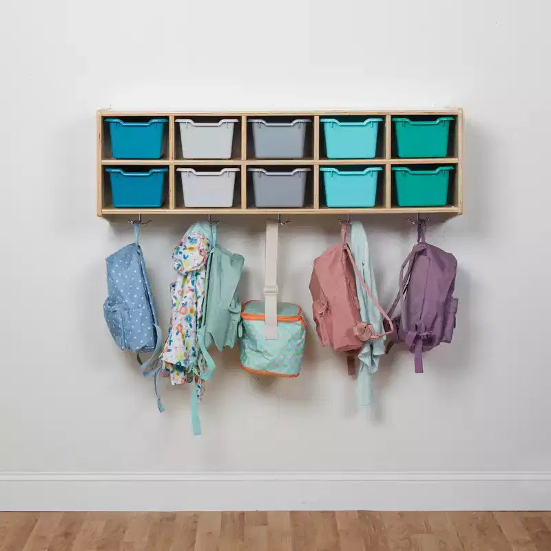 ECR4Kids Streamline 10-Section Hanging Coat Locker with 10 Scoop Front Bins, Cubby Storage