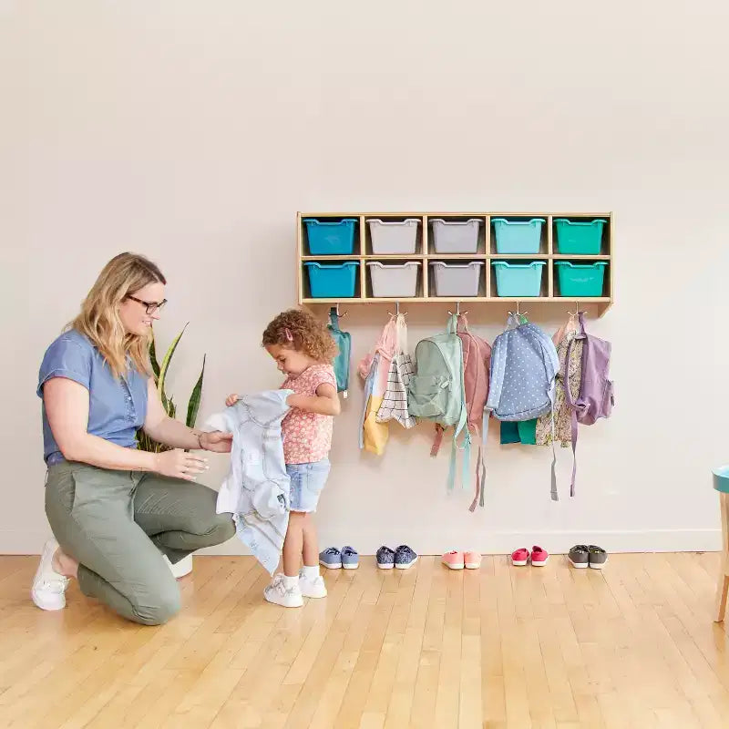 ECR4Kids Streamline 10-Section Hanging Coat Locker with 10 Scoop Front Bins, Cubby Storage