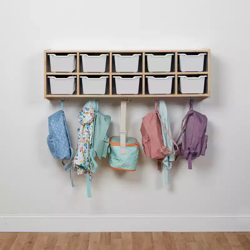 ECR4Kids Streamline 10-Section Hanging Coat Locker with 10 Scoop Front Bins, Cubby Storage