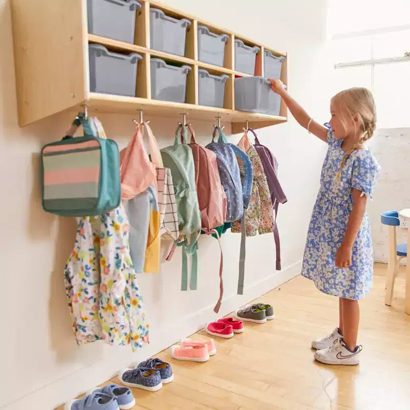 ECR4Kids Streamline 10-Section Hanging Coat Locker with 10 Scoop Front Bins, Cubby Storage