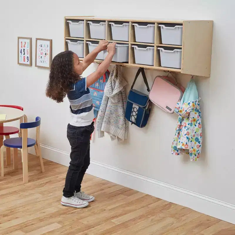 ECR4Kids Streamline 10-Section Hanging Coat Locker with 10 Scoop Front Bins, Cubby Storage