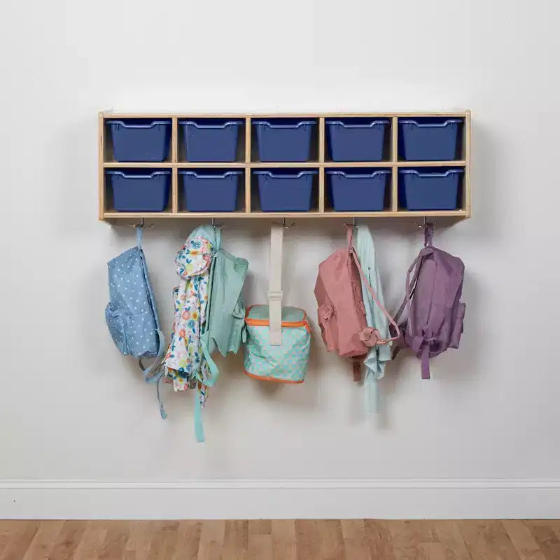 ECR4Kids Streamline 10-Section Hanging Coat Locker with 10 Scoop Front Bins, Cubby Storage
