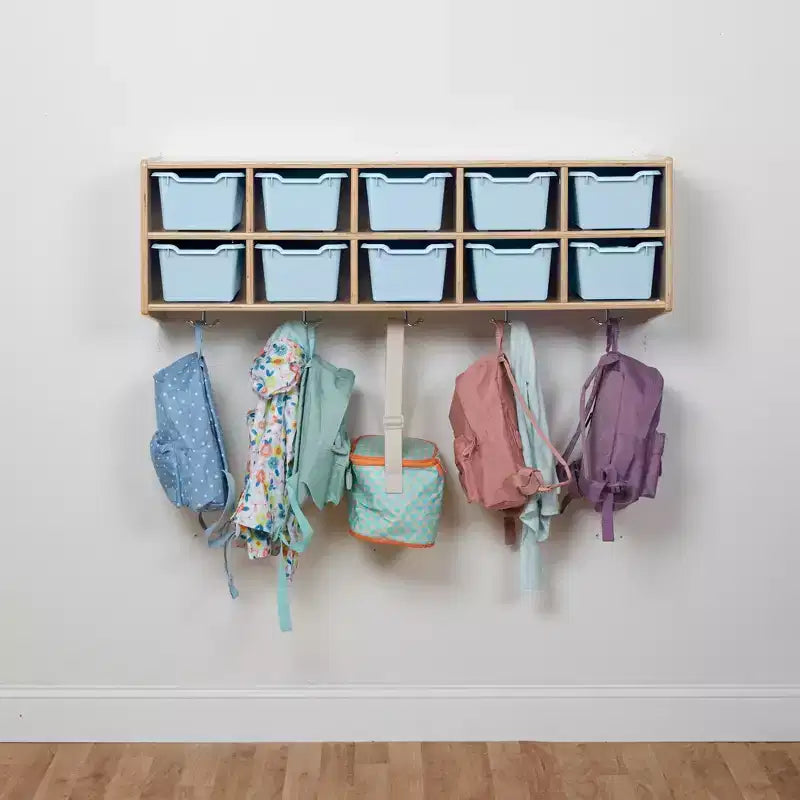 ECR4Kids Streamline 10-Section Hanging Coat Locker with 10 Scoop Front Bins, Cubby Storage