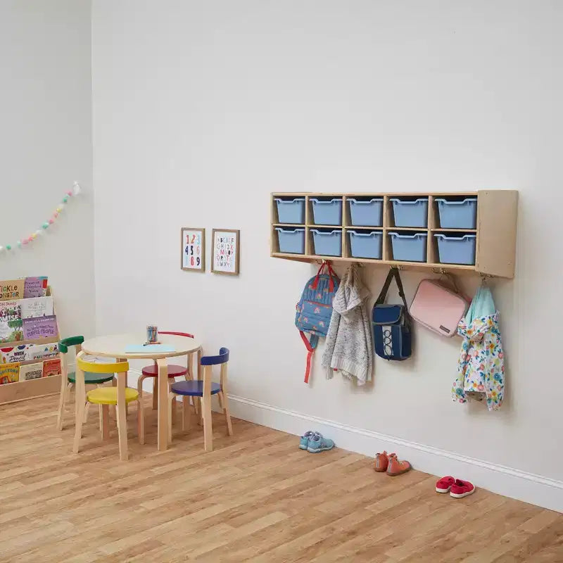 ECR4Kids Streamline 10-Section Hanging Coat Locker with 10 Scoop Front Bins, Cubby Storage