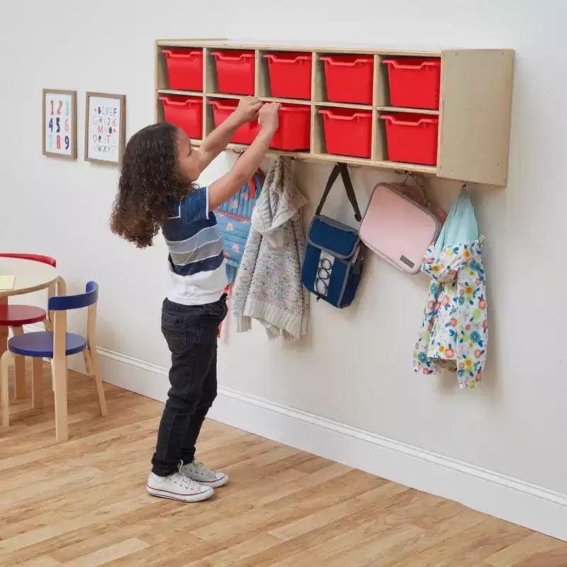 ECR4Kids Streamline 10-Section Hanging Coat Locker with 10 Scoop Front Bins, Cubby Storage