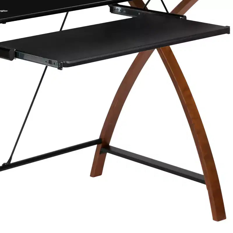 Emma and Oliver Glass L-Shape Corner Computer Desk with Pull-Out Keyboard Tray