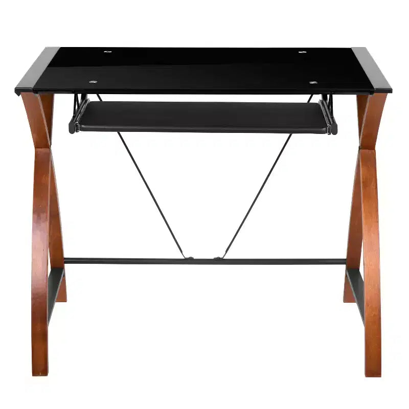 Emma and Oliver Glass L-Shape Corner Computer Desk with Pull-Out Keyboard Tray