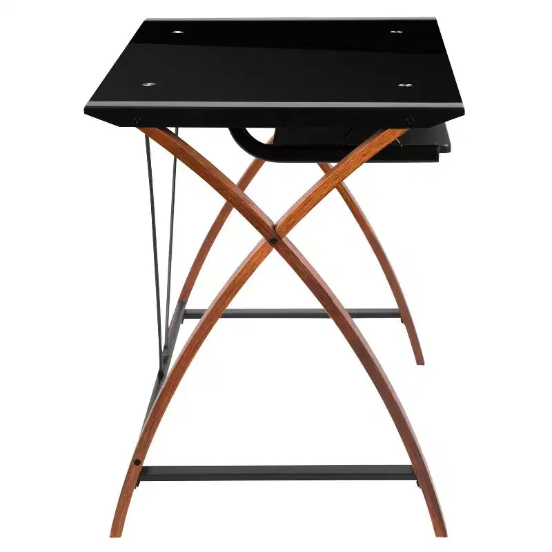 Emma and Oliver Glass L-Shape Corner Computer Desk with Pull-Out Keyboard Tray