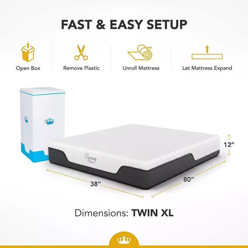 Dynasty Mattress 12 Inch Medium Firm CoolBreeze Advanced Cooling Gel Infused Open Cell Memory Foam Mattress and Cool Silk Cover