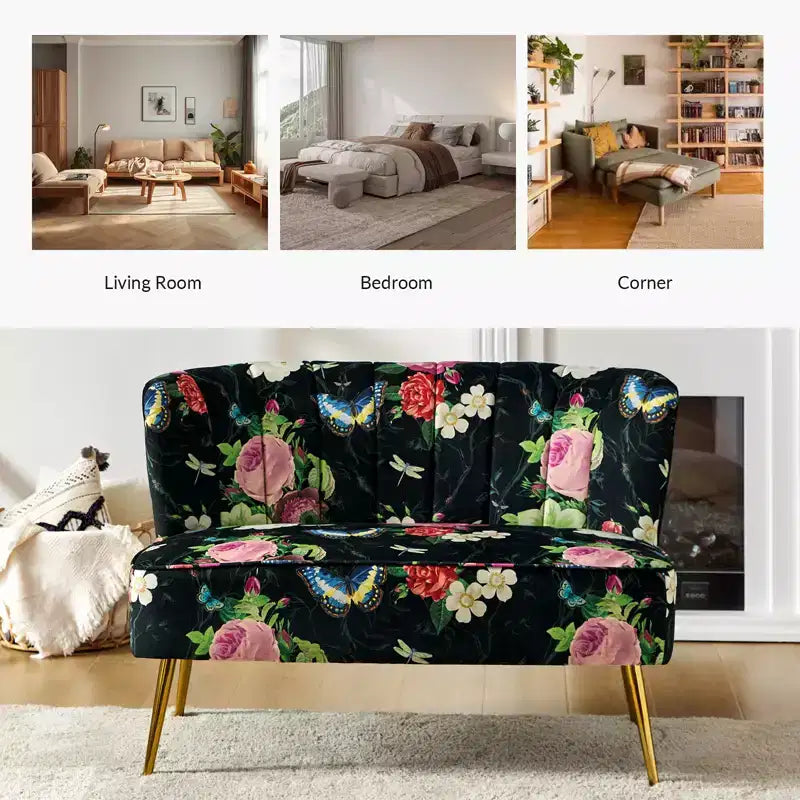 Trento 47 Contemporary Loveseat with Floral Patterns| ART OF LIVING DESIGNS