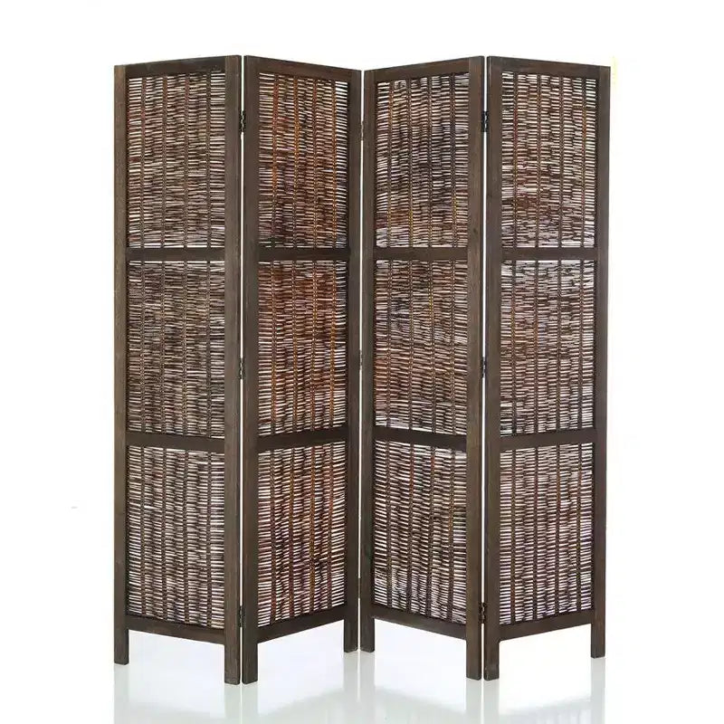 Legacy Decor Wicker and Wood Screen Room Divider