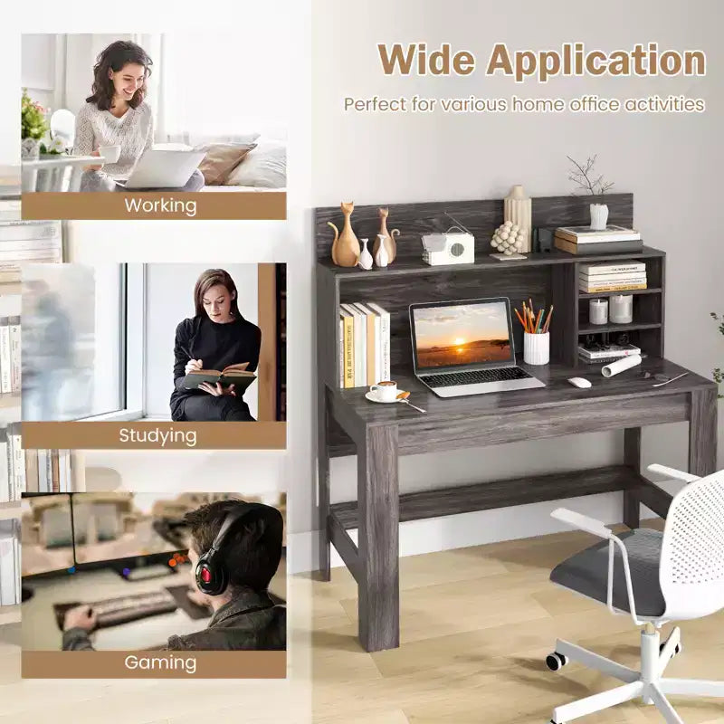Costway Computer Desk Wooden Writing Desk Modern Home Office Workstation PC Laptop Table for Small Space