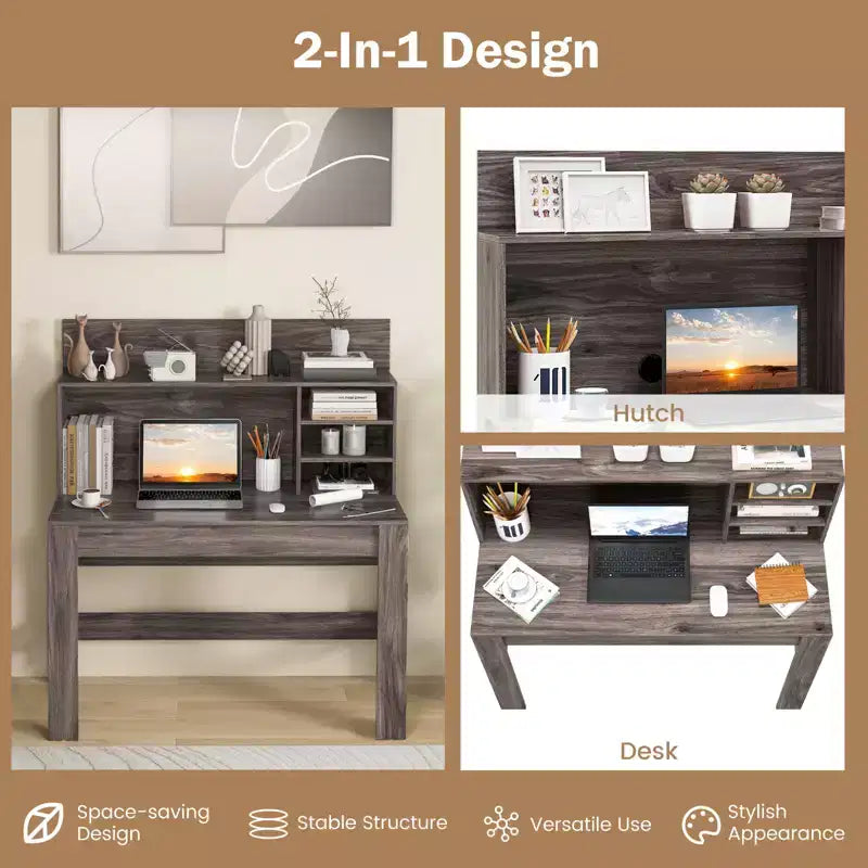 Costway Computer Desk Wooden Writing Desk Modern Home Office Workstation PC Laptop Table for Small Space