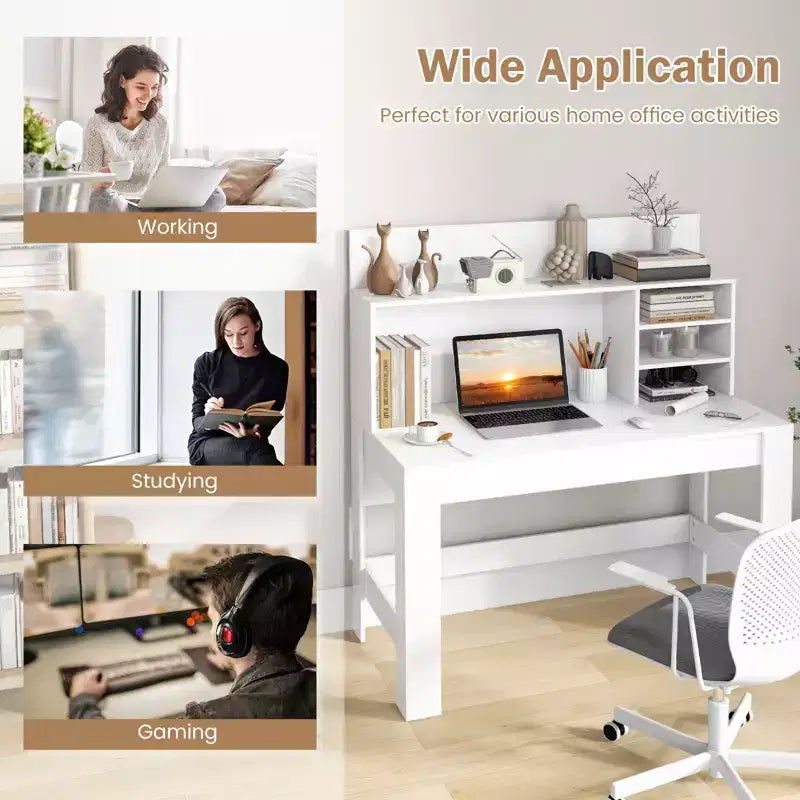 Costway Computer Desk Wooden Writing Desk Modern Home Office Workstation PC Laptop Table for Small Space