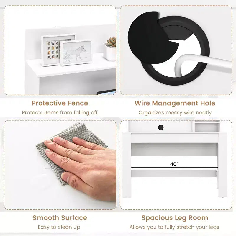 Costway Computer Desk Wooden Writing Desk Modern Home Office Workstation PC Laptop Table for Small Space