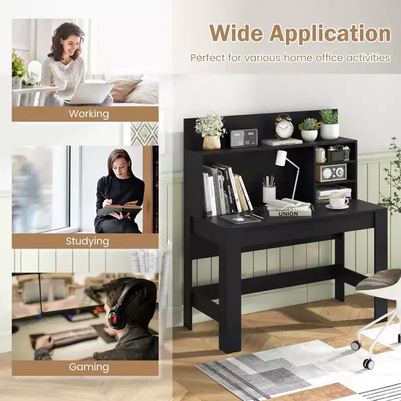 Costway Computer Desk Wooden Writing Desk Modern Home Office Workstation PC Laptop Table for Small Space