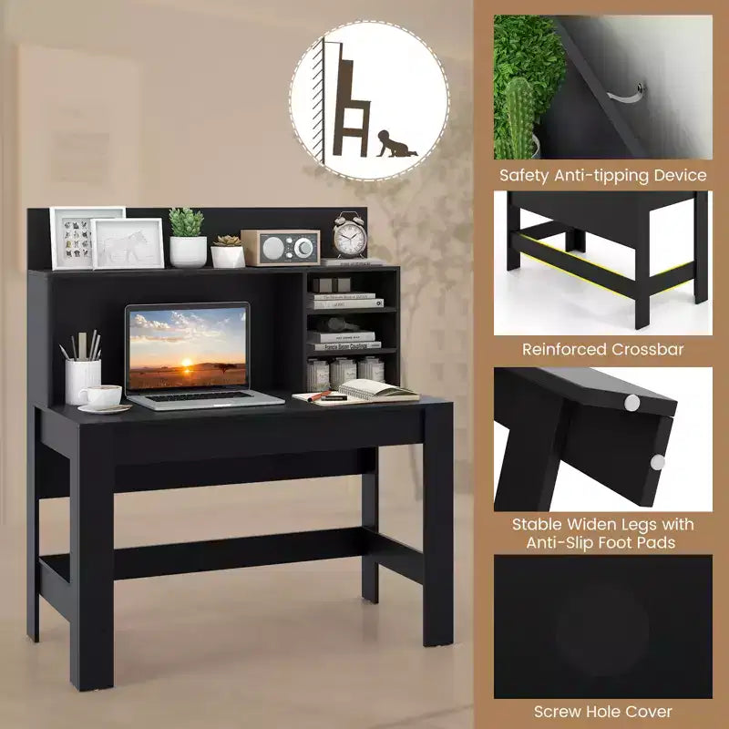 Costway Computer Desk Wooden Writing Desk Modern Home Office Workstation PC Laptop Table for Small Space