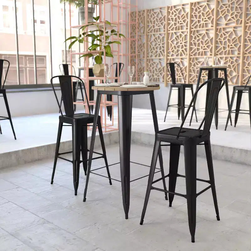 Flash Furniture Declan Commercial Indoor/Outdoor Bar Top Table, 23.75 Round All Weather Poly Resin Top with Steel base