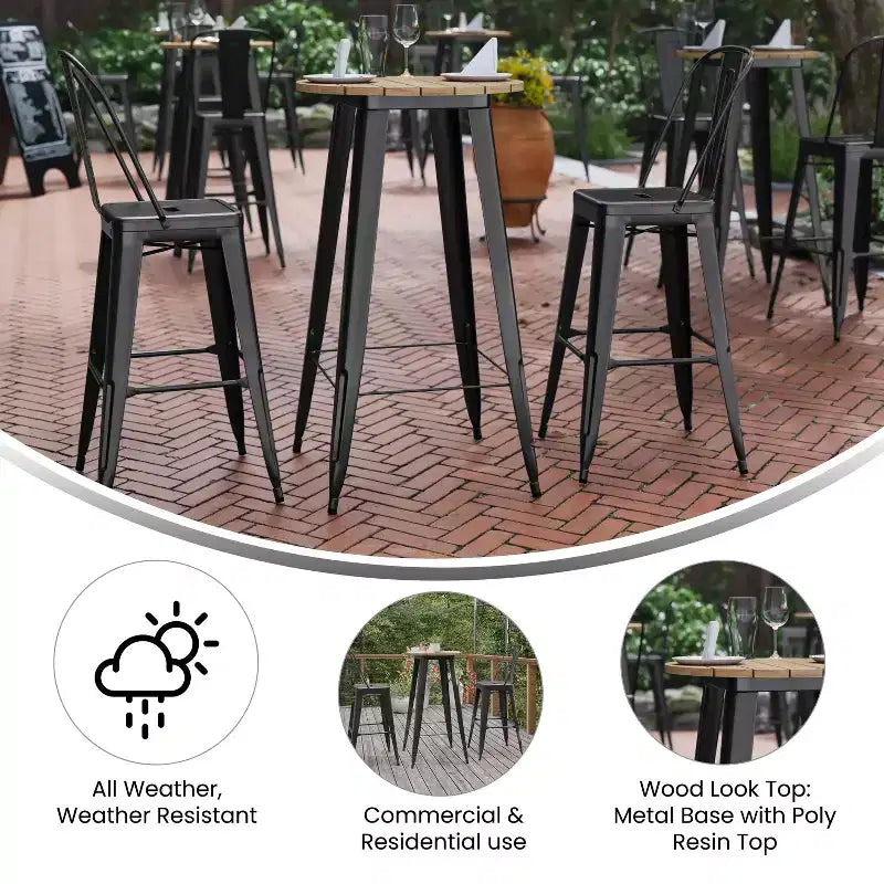 Flash Furniture Declan Commercial Indoor/Outdoor Bar Top Table, 23.75 Round All Weather Poly Resin Top with Steel base