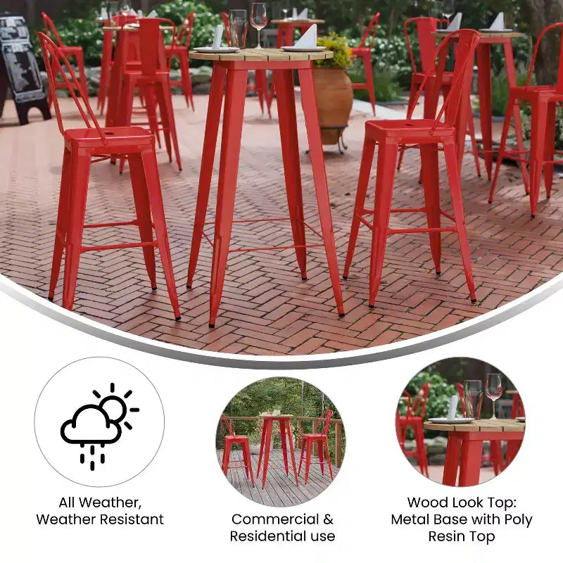 Flash Furniture Declan Commercial Indoor/Outdoor Bar Top Table, 23.75 Round All Weather Poly Resin Top with Steel base