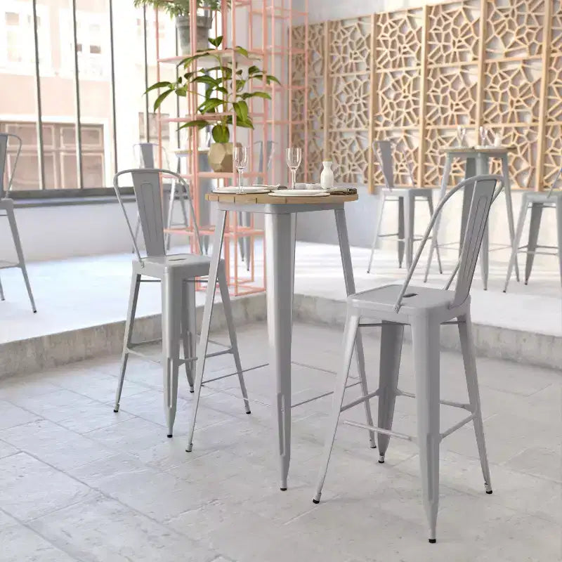 Flash Furniture Declan Commercial Indoor/Outdoor Bar Top Table, 23.75 Round All Weather Poly Resin Top with Steel base