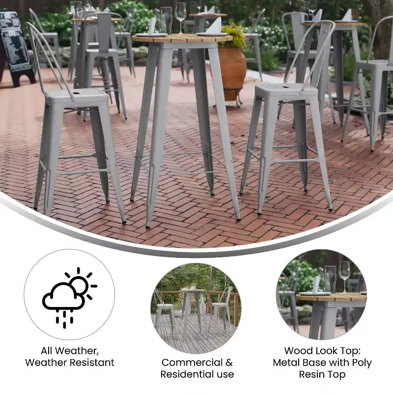 Flash Furniture Declan Commercial Indoor/Outdoor Bar Top Table, 23.75 Round All Weather Poly Resin Top with Steel base