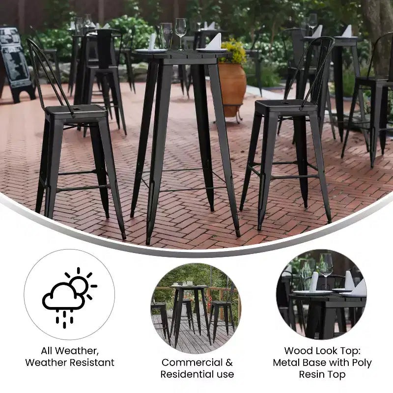 Flash Furniture Declan Commercial Indoor/Outdoor Bar Top Table, 23.75 Round All Weather Poly Resin Top with Steel base