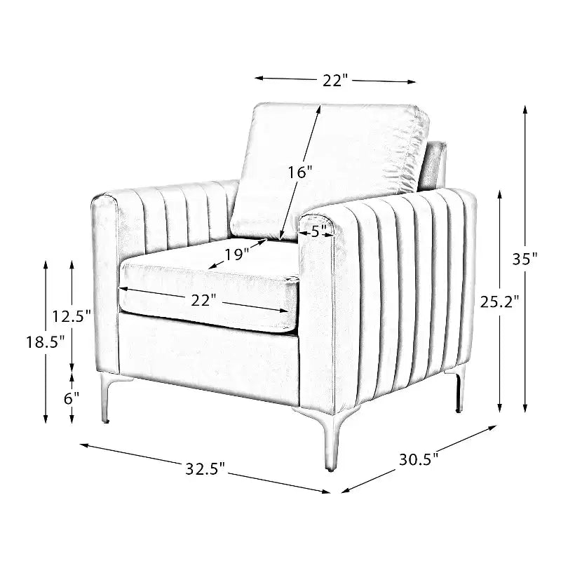 Iapygia Contemporary Tufted Wooden Upholstered Club Chair with Metal Legs for Bedroom and Living Room Club Chair| ART OF LIVING DESIGNS