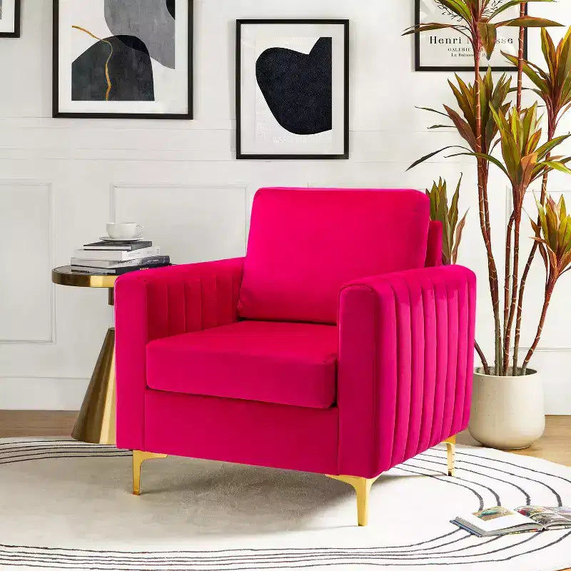 Iapygia Contemporary Tufted Wooden Upholstered Club Chair with Metal Legs for Bedroom and Living Room Club Chair| ART OF LIVING DESIGNS