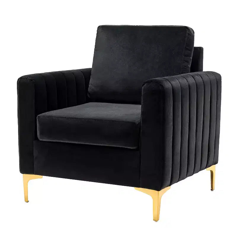 Iapygia Contemporary Tufted Wooden Upholstered Club Chair with Metal Legs for Bedroom and Living Room Club Chair| ART OF LIVING DESIGNS
