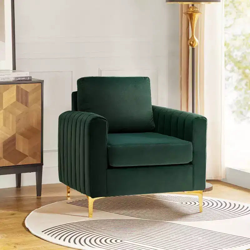 Iapygia Contemporary Tufted Wooden Upholstered Club Chair with Metal Legs for Bedroom and Living Room Club Chair| ART OF LIVING DESIGNS