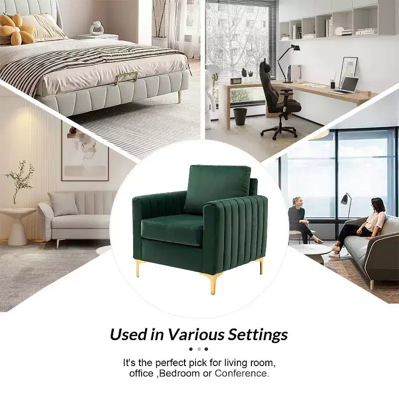 Iapygia Contemporary Tufted Wooden Upholstered Club Chair with Metal Legs for Bedroom and Living Room Club Chair| ART OF LIVING DESIGNS