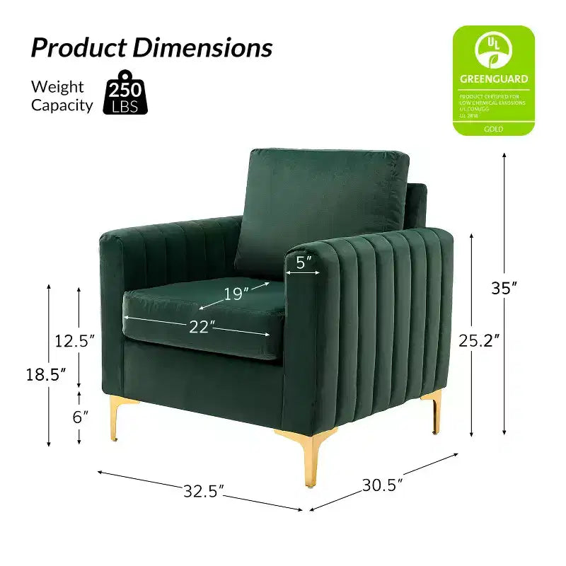 Iapygia Contemporary Tufted Wooden Upholstered Club Chair with Metal Legs for Bedroom and Living Room Club Chair| ART OF LIVING DESIGNS