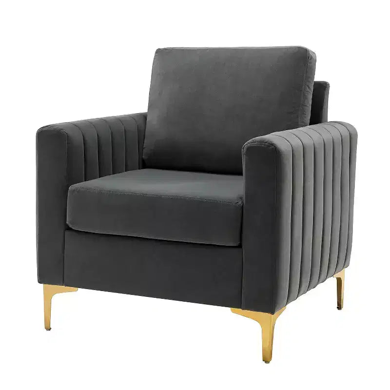 Iapygia Contemporary Tufted Wooden Upholstered Club Chair with Metal Legs for Bedroom and Living Room Club Chair| ART OF LIVING DESIGNS