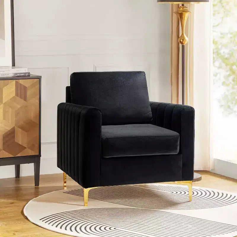 Iapygia Contemporary Tufted Wooden Upholstered Club Chair with Metal Legs for Bedroom and Living Room Club Chair| ART OF LIVING DESIGNS