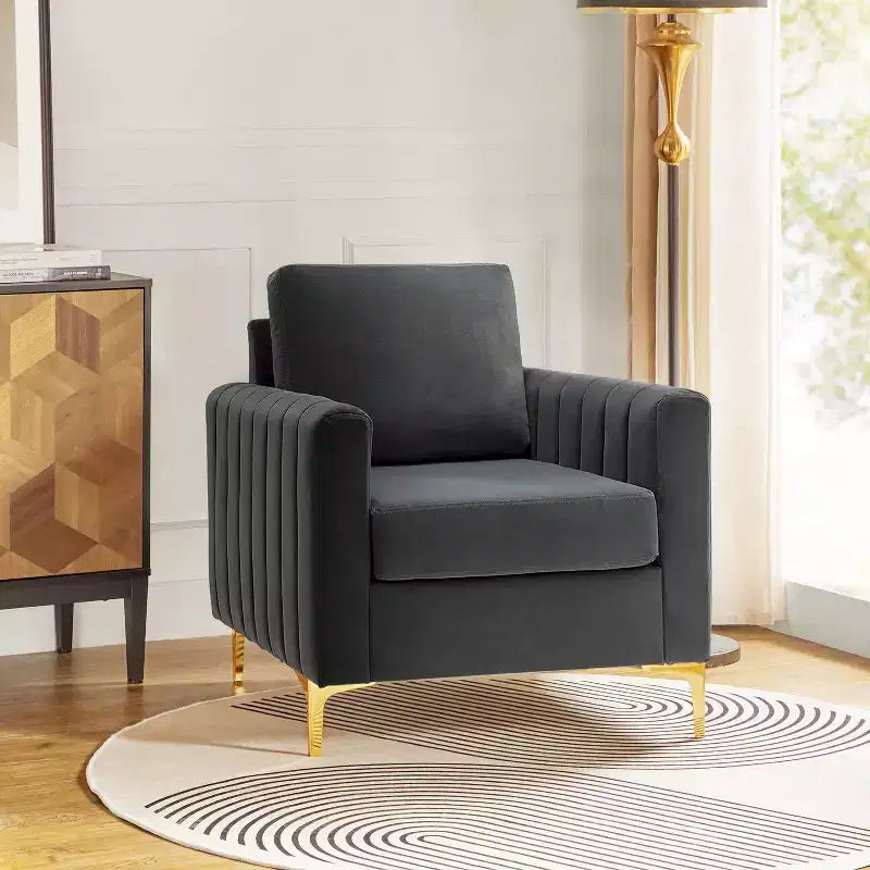 Iapygia Contemporary Tufted Wooden Upholstered Club Chair with Metal Legs for Bedroom and Living Room Club Chair| ART OF LIVING DESIGNS