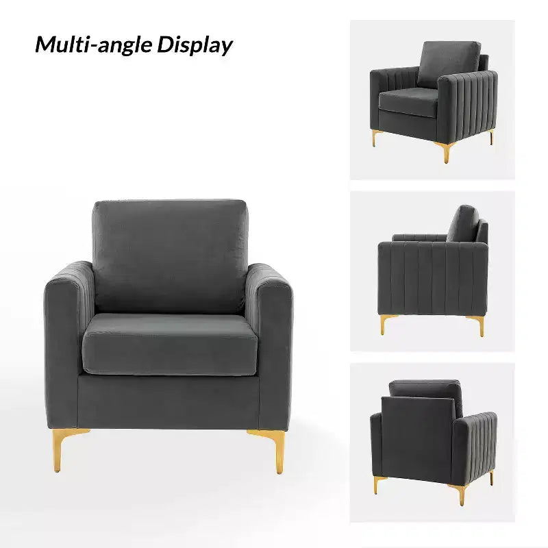 Iapygia Contemporary Tufted Wooden Upholstered Club Chair with Metal Legs for Bedroom and Living Room Club Chair| ART OF LIVING DESIGNS