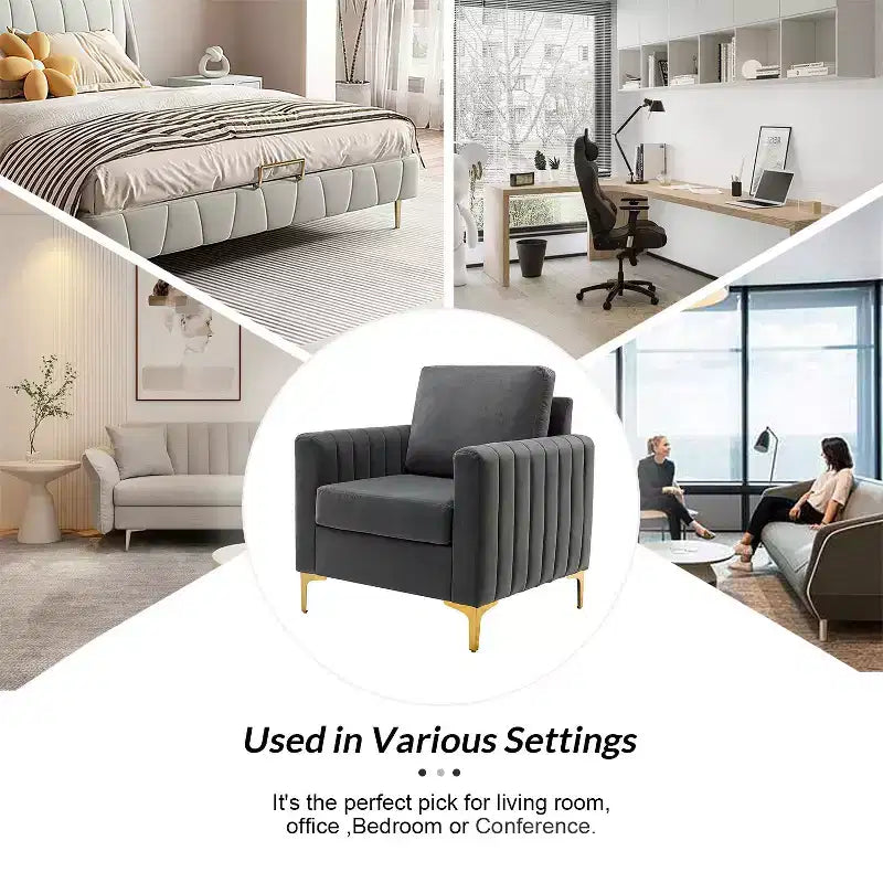Iapygia Contemporary Tufted Wooden Upholstered Club Chair with Metal Legs for Bedroom and Living Room Club Chair| ART OF LIVING DESIGNS
