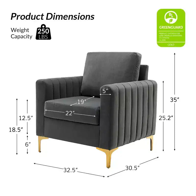 Iapygia Contemporary Tufted Wooden Upholstered Club Chair with Metal Legs for Bedroom and Living Room Club Chair| ART OF LIVING DESIGNS