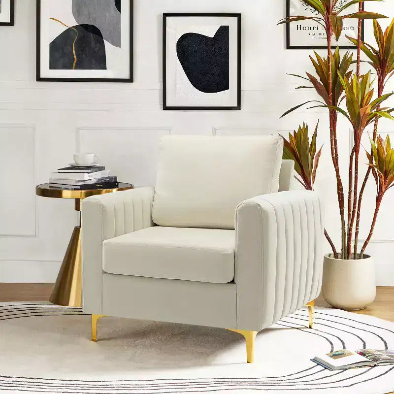 Iapygia Contemporary Tufted Wooden Upholstered Club Chair with Metal Legs for Bedroom and Living Room Club Chair| ART OF LIVING DESIGNS