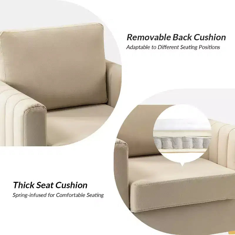 Iapygia Contemporary Tufted Wooden Upholstered Club Chair with Metal Legs for Bedroom and Living Room Club Chair| ART OF LIVING DESIGNS