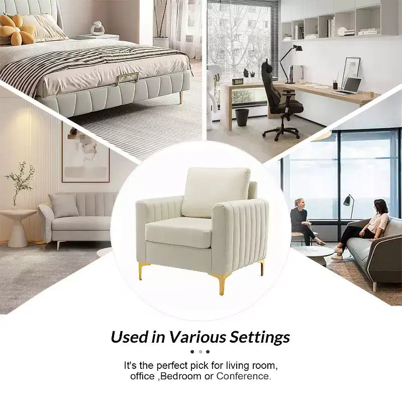 Iapygia Contemporary Tufted Wooden Upholstered Club Chair with Metal Legs for Bedroom and Living Room Club Chair| ART OF LIVING DESIGNS