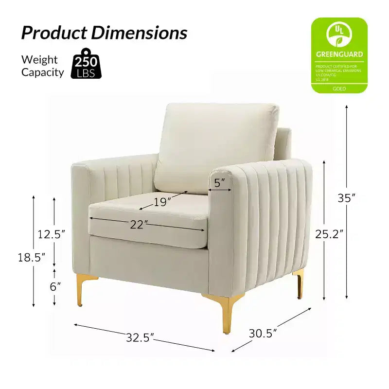 Iapygia Contemporary Tufted Wooden Upholstered Club Chair with Metal Legs for Bedroom and Living Room Club Chair| ART OF LIVING DESIGNS