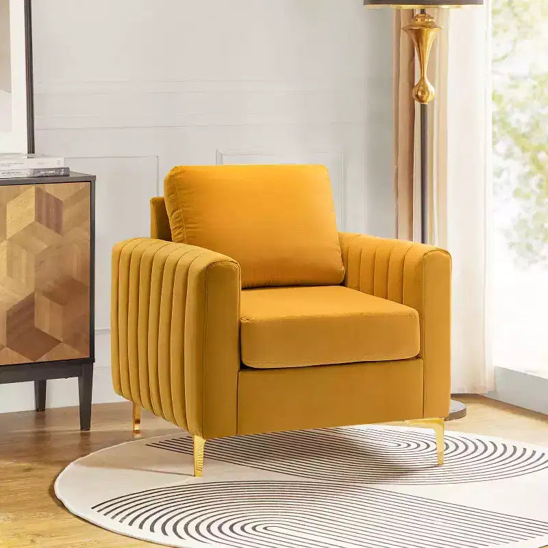 Iapygia Contemporary Tufted Wooden Upholstered Club Chair with Metal Legs for Bedroom and Living Room Club Chair| ART OF LIVING DESIGNS