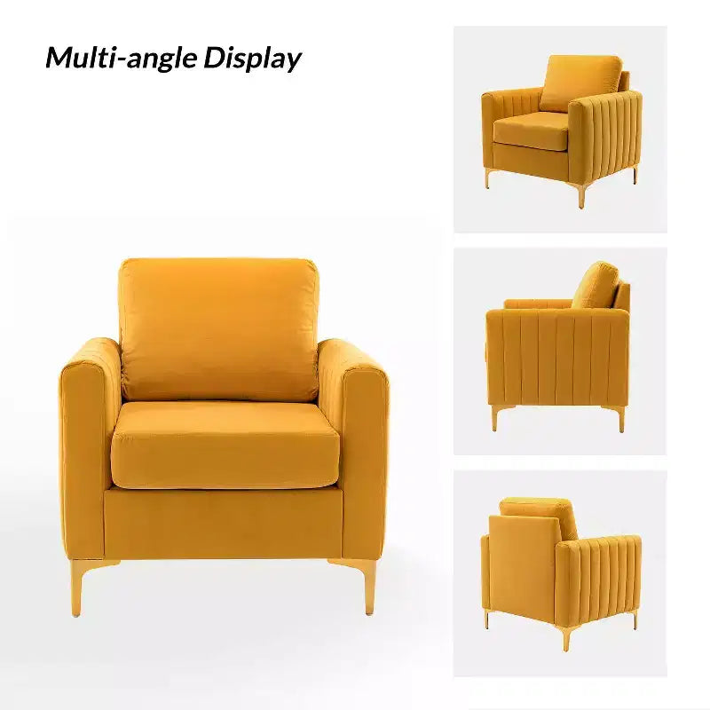 Iapygia Contemporary Tufted Wooden Upholstered Club Chair with Metal Legs for Bedroom and Living Room Club Chair| ART OF LIVING DESIGNS