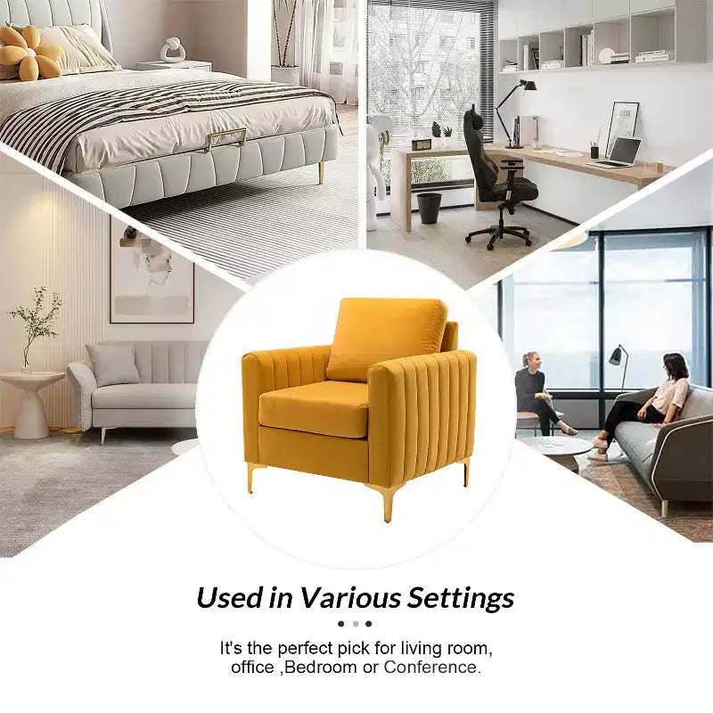 Iapygia Contemporary Tufted Wooden Upholstered Club Chair with Metal Legs for Bedroom and Living Room Club Chair| ART OF LIVING DESIGNS