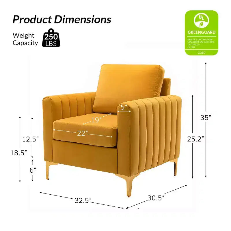 Iapygia Contemporary Tufted Wooden Upholstered Club Chair with Metal Legs for Bedroom and Living Room Club Chair| ART OF LIVING DESIGNS