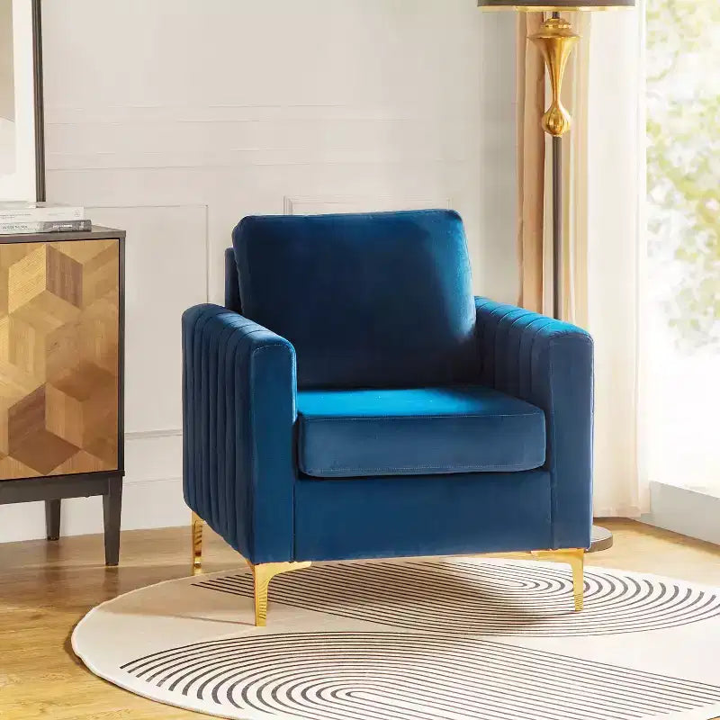 Iapygia Contemporary Tufted Wooden Upholstered Club Chair with Metal Legs for Bedroom and Living Room Club Chair| ART OF LIVING DESIGNS