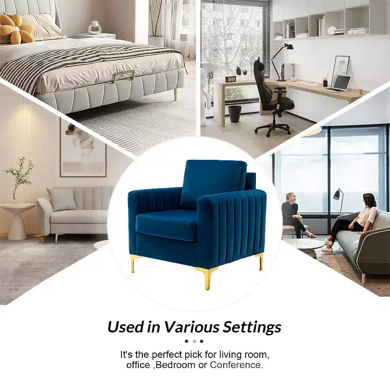 Iapygia Contemporary Tufted Wooden Upholstered Club Chair with Metal Legs for Bedroom and Living Room Club Chair| ART OF LIVING DESIGNS