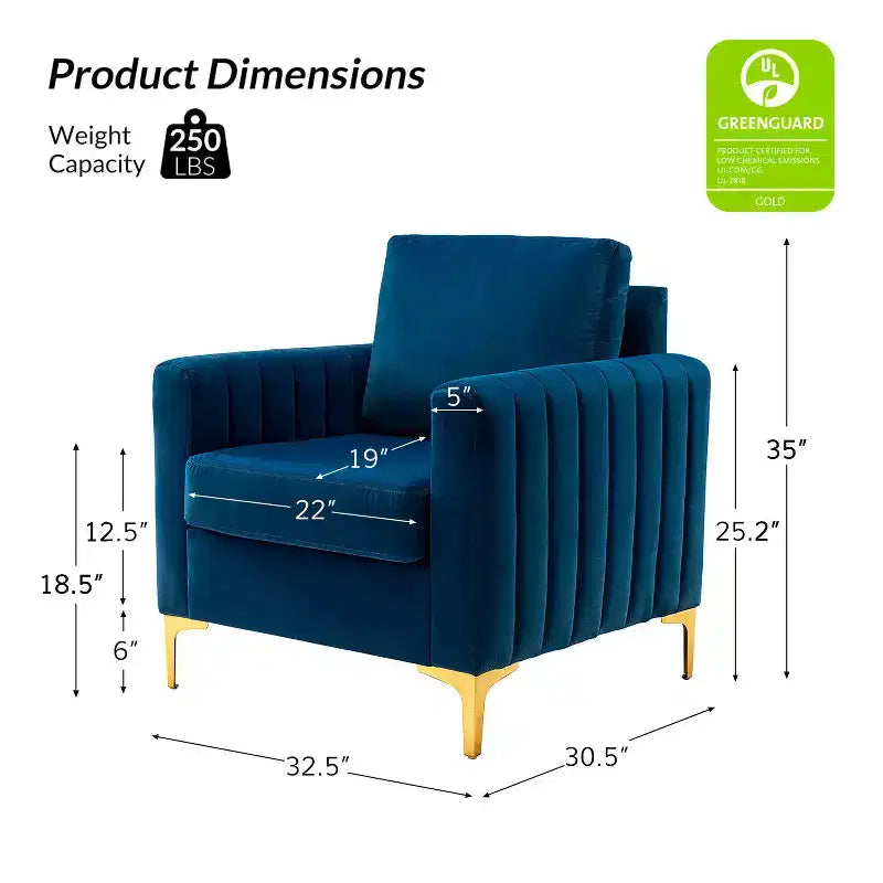 Iapygia Contemporary Tufted Wooden Upholstered Club Chair with Metal Legs for Bedroom and Living Room Club Chair| ART OF LIVING DESIGNS